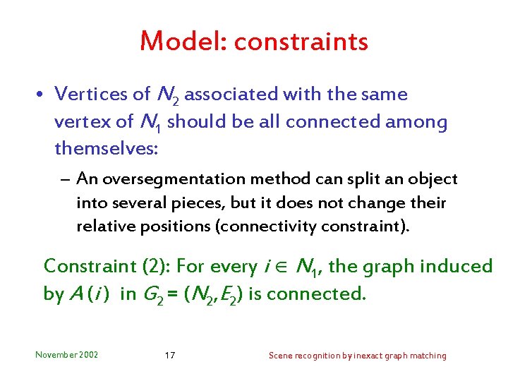 Model: constraints • Vertices of N 2 associated with the same vertex of N