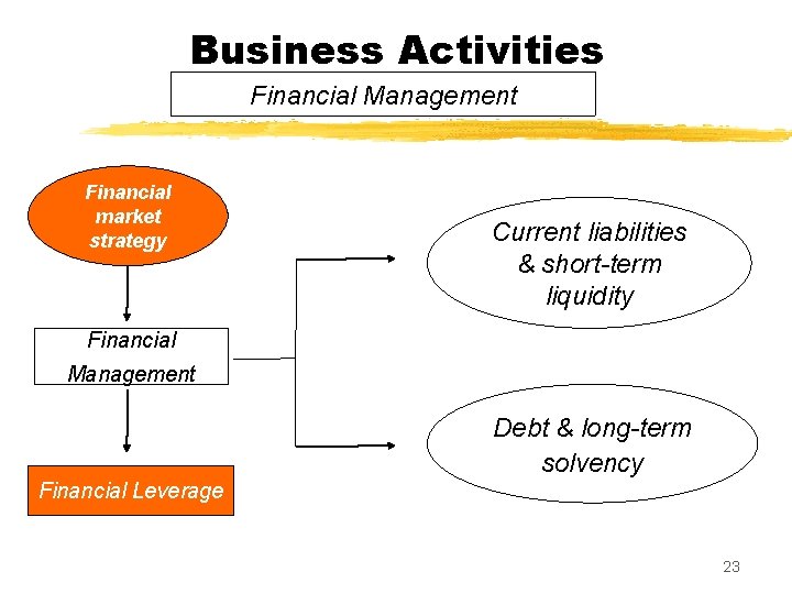 Business Activities Financial Management Financial market strategy Current liabilities & short-term liquidity Financial Management
