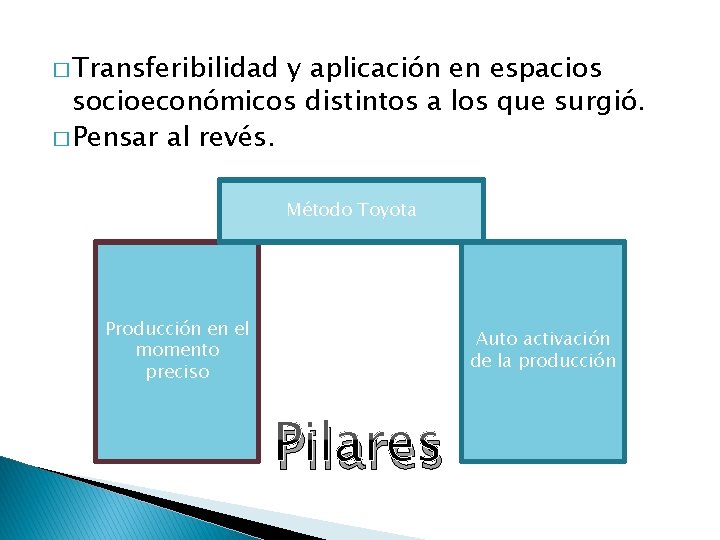 � Transferibilidad y aplicación en espacios socioeconómicos distintos a los que surgió. � Pensar