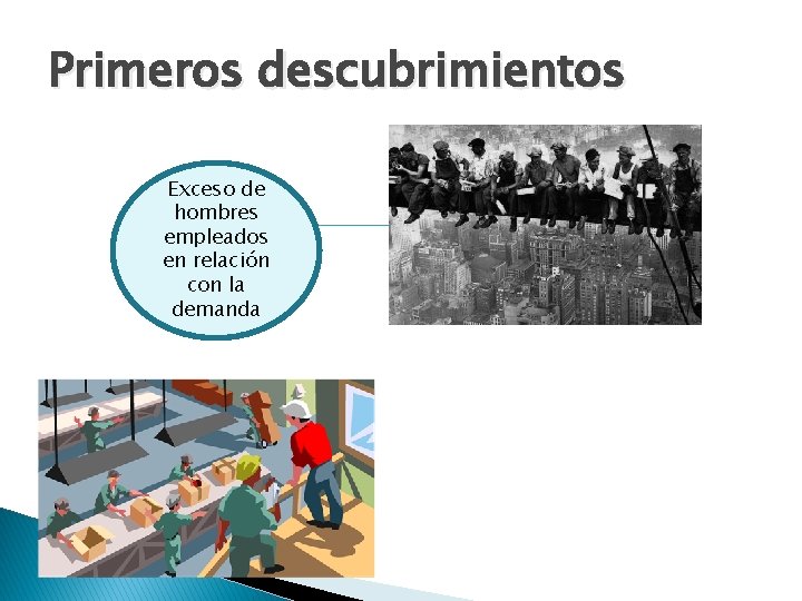 Primeros descubrimientos Exceso de hombres empleados en relación con la demanda 