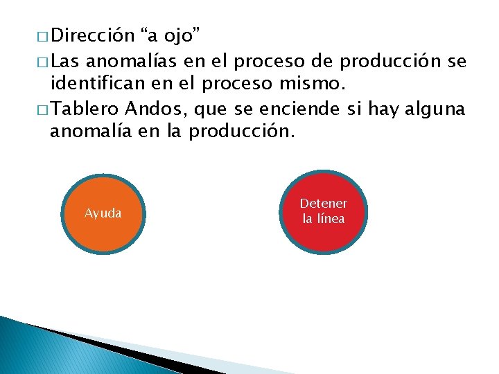 � Dirección “a ojo” � Las anomalías en el proceso de producción se identifican