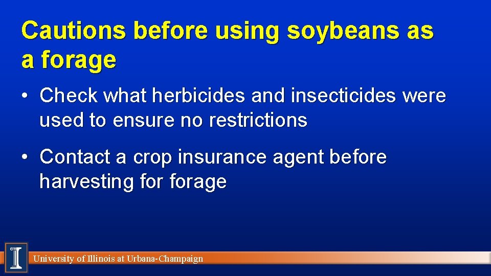 Cautions before using soybeans as a forage • Check what herbicides and insecticides were
