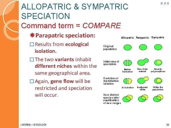 ALLOPATRIC & SYMPATRIC SPECIATION D. 2. 6 Command term = COMPARE Parapatric speciation: �