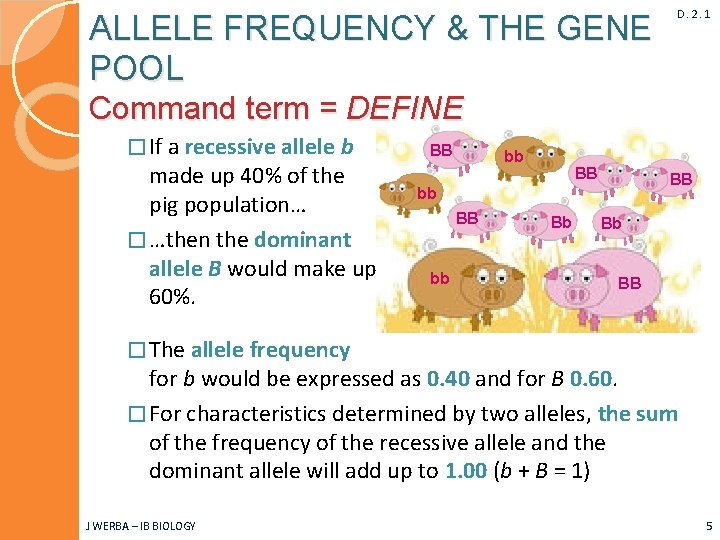 ALLELE FREQUENCY & THE GENE POOL D. 2. 1 Command term = DEFINE �