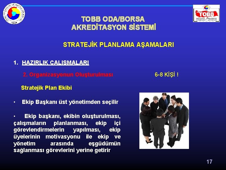 TOBB ODA/BORSA AKREDİTASYON SİSTEMİ STRATEJİK PLANLAMA AŞAMALARI 1. HAZIRLIK ÇALIŞMALARI 2. Organizasyonun Oluşturulması 6