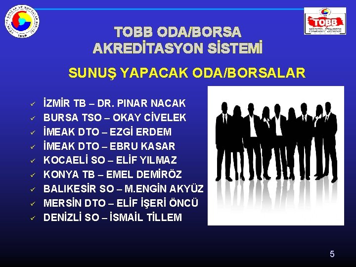 TOBB ODA/BORSA AKREDİTASYON SİSTEMİ SUNUŞ YAPACAK ODA/BORSALAR ü ü ü ü ü İZMİR TB