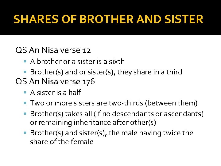 SHARES OF BROTHER AND SISTER QS An Nisa verse 12 A brother or a