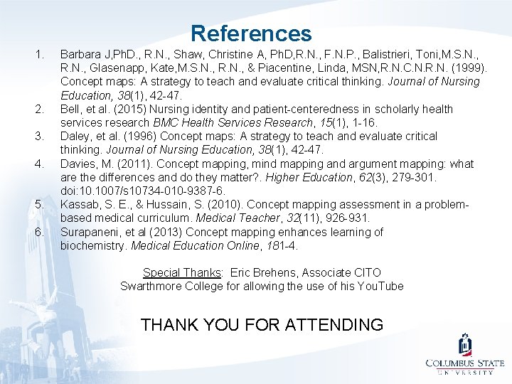 References 1. 2. 3. 4. 5. 6. Barbara J, Ph. D. , R. N.