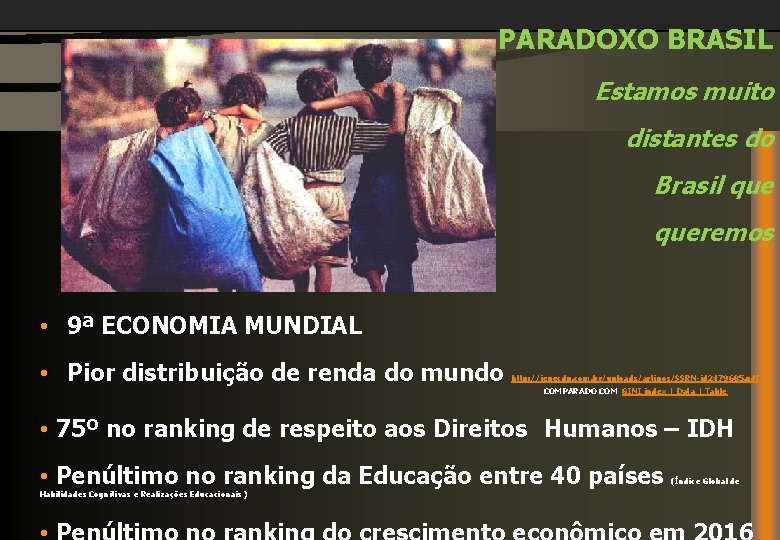 PARADOXO BRASIL Estamos muito distantes do Brasil queremos • 9ª ECONOMIA MUNDIAL • Pior