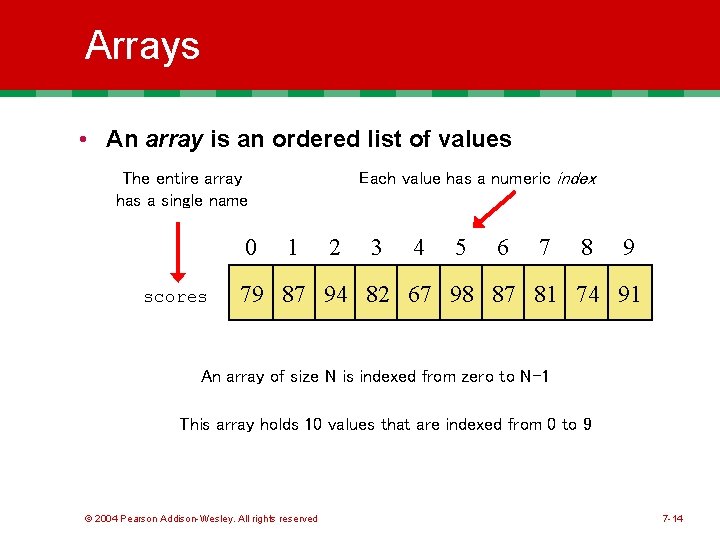 Arrays • An array is an ordered list of values Each value has a Arrays • An array is an ordered list of values Each value has a