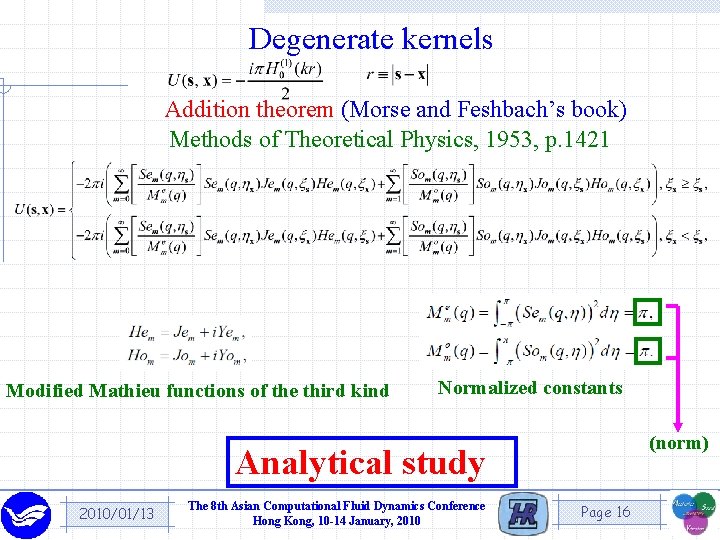 Degenerate kernels Addition theorem (Morse and Feshbach’s book) Methods of Theoretical Physics, 1953, p.