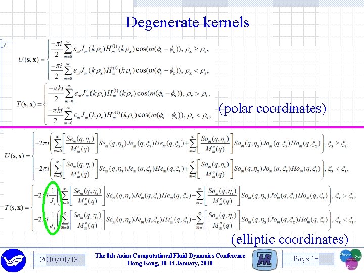 Degenerate kernels (polar coordinates) (elliptic coordinates) 2010/01/13 The 8 th Asian Computational Fluid Dynamics