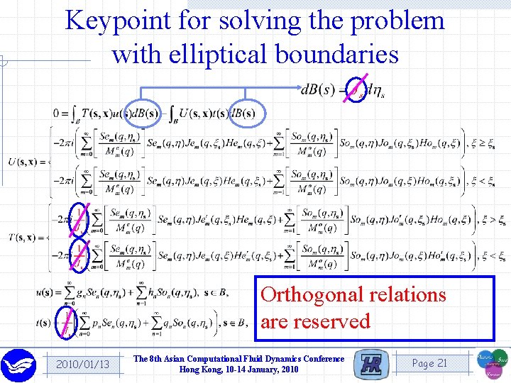 Keypoint for solving the problem with elliptical boundaries Orthogonal relations are reserved 2010/01/13 The