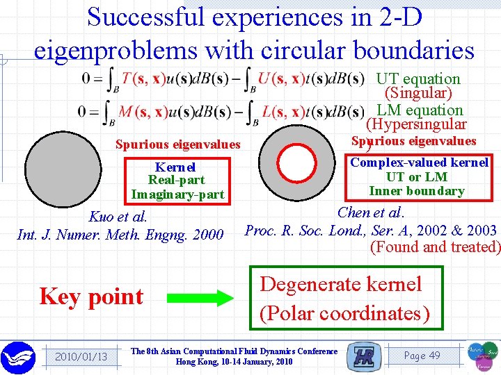 Successful experiences in 2 -D eigenproblems with circular boundaries UT equation (Singular) LM equation