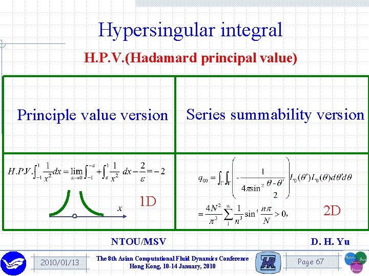 Hypersingular integral H. P. V. (Hadamard principal value) Principle value version Series summability version