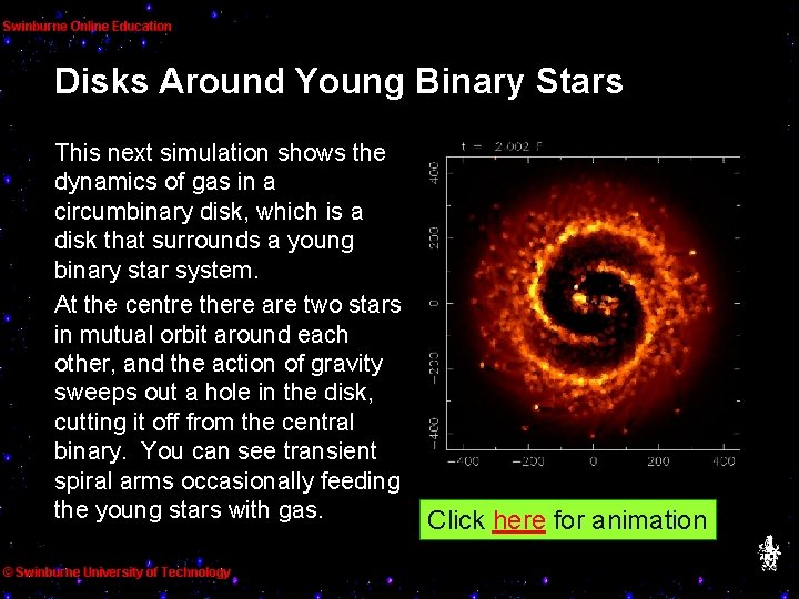 Disks Around Young Binary Stars This next simulation shows the dynamics of gas in