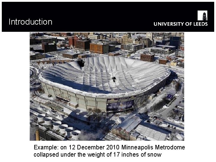 Introduction Example: on 12 December 2010 Minneapolis Metrodome collapsed under the weight of 17 Introduction Example: on 12 December 2010 Minneapolis Metrodome collapsed under the weight of 17