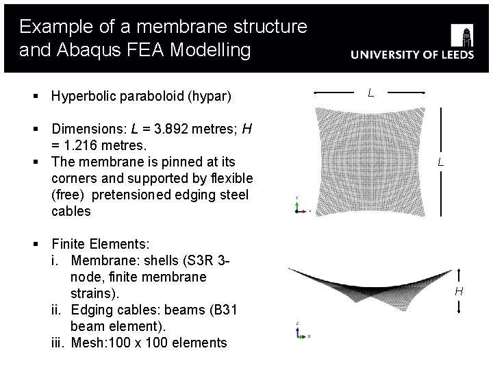 Example of a membrane structure and Abaqus FEA Modelling § Hyperbolic paraboloid (hypar) § Example of a membrane structure and Abaqus FEA Modelling § Hyperbolic paraboloid (hypar) §
