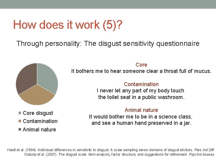 How does it work (5)? Through personality: The disgust sensitivity questionnaire Core It bothers How does it work (5)? Through personality: The disgust sensitivity questionnaire Core It bothers