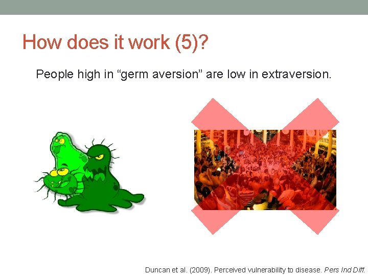 How does it work (5)? People high in “germ aversion” are low in extraversion. How does it work (5)? People high in “germ aversion” are low in extraversion.