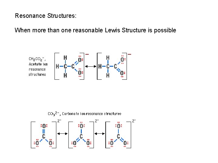 Resonance Structures: When more than one reasonable Lewis Structure is possible 