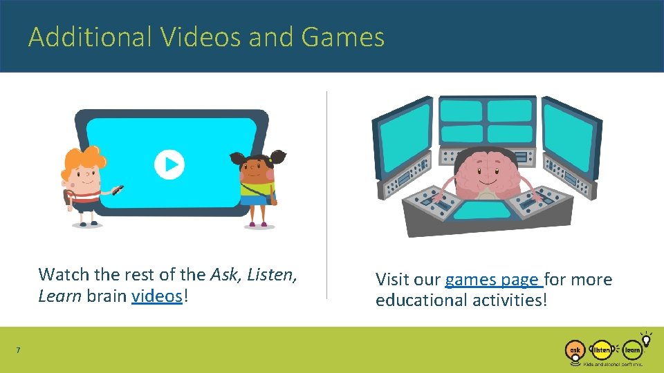 Additional Videos and Games Watch the rest of the Ask, Listen, Learn brain videos!