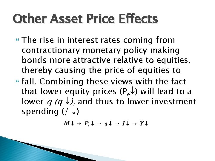 Other Asset Price Effects The rise in interest rates coming from contractionary monetary policy