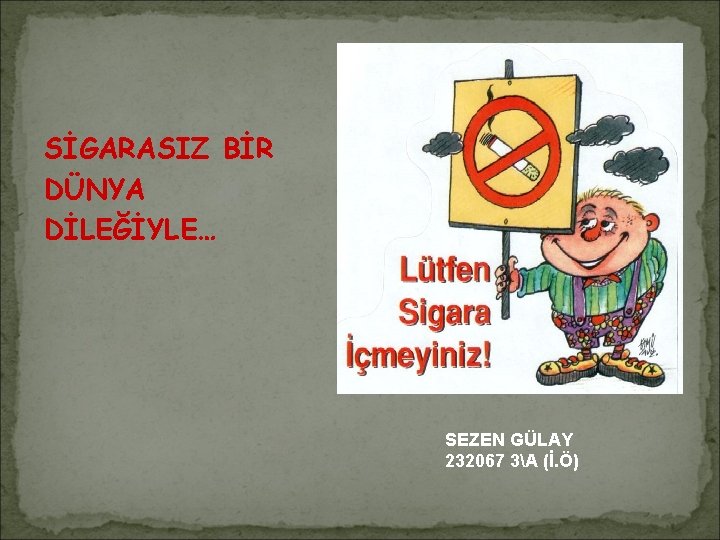 SİGARASIZ BİR DÜNYA DİLEĞİYLE… SEZEN GÜLAY 232067 3A (İ. Ö) 