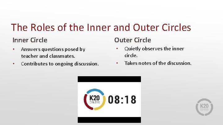 The Roles of the Inner and Outer Circles Inner Circle • • Answers questions