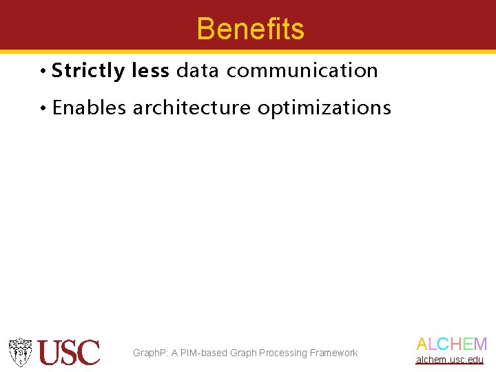 Benefits • Strictly less data communication • Enables architecture optimizations Graph. P: A PIM-based