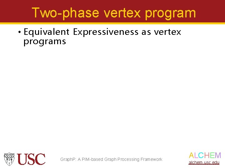 Two-phase vertex program • Equivalent Expressiveness as vertex programs Graph. P: A PIM-based Graph