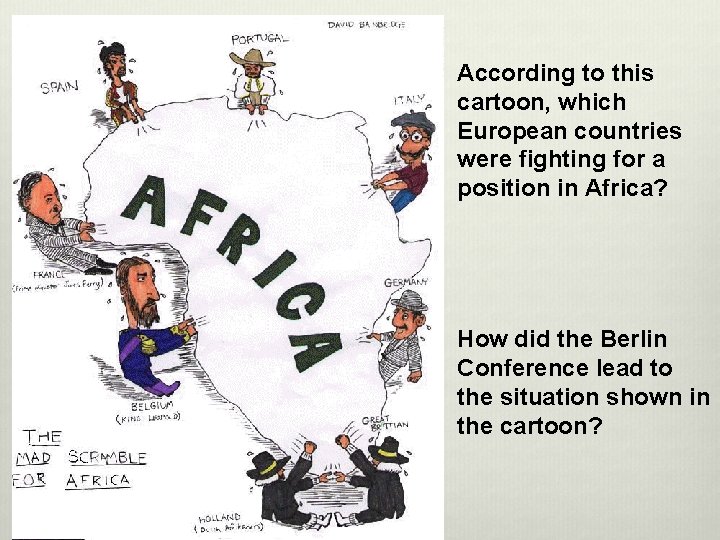 According to this cartoon, which European countries were fighting for a position in Africa?