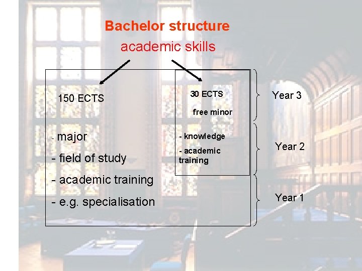 Bachelor structure academic skills 150 ECTS 30 ECTS Year 3 free minor - major