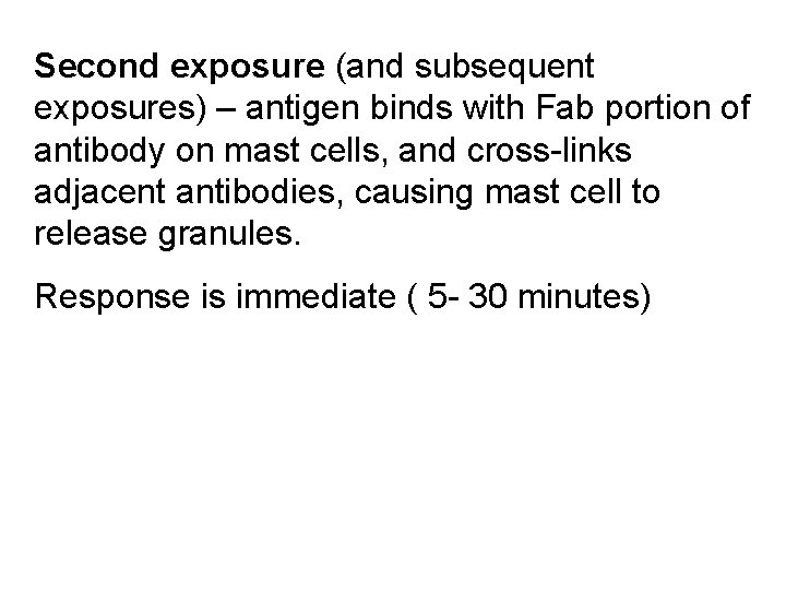 Second exposure (and subsequent exposures) – antigen binds with Fab portion of antibody on