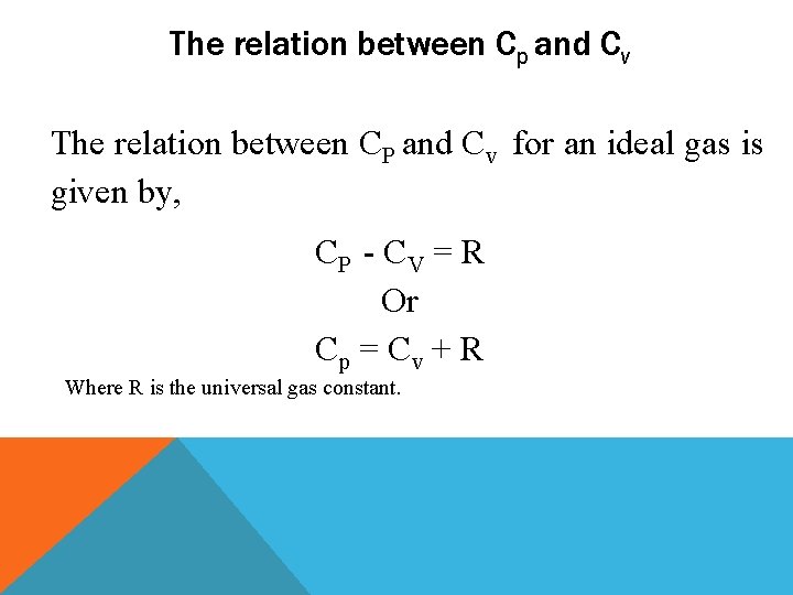 The relation between Cp and Cv The relation between CP and Cv for an