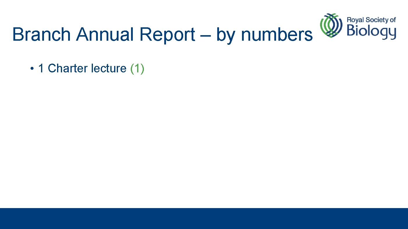 Branch Annual Report – by numbers • 1 Charter lecture (1) 