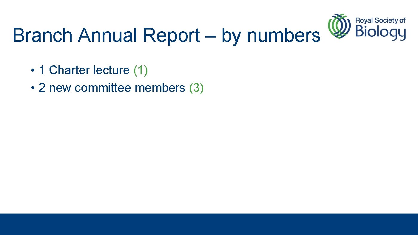 Branch Annual Report – by numbers • 1 Charter lecture (1) • 2 new