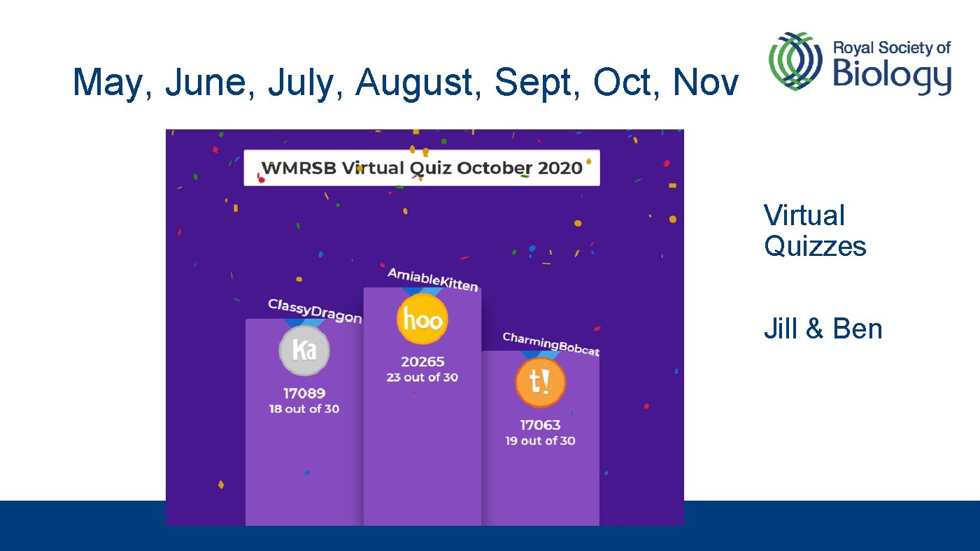 May, June, July, August, Sept, Oct, Nov Virtual Quizzes Jill & Ben 