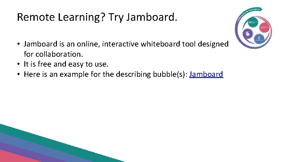 Remote Learning? Try Jamboard. • Jamboard is an online, interactive whiteboard tool designed for
