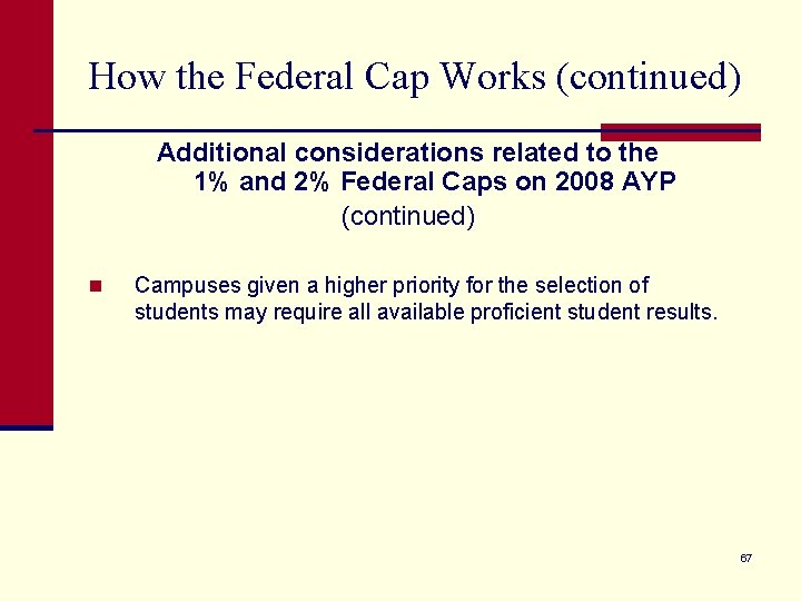 How the Federal Cap Works (continued) Additional considerations related to the 1% and 2%