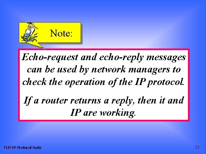 Note: Echo-request and echo-reply messages can be used by network managers to check the