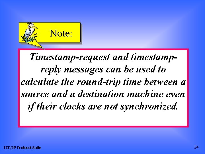 Note: Timestamp-request and timestampreply messages can be used to calculate the round-trip time between