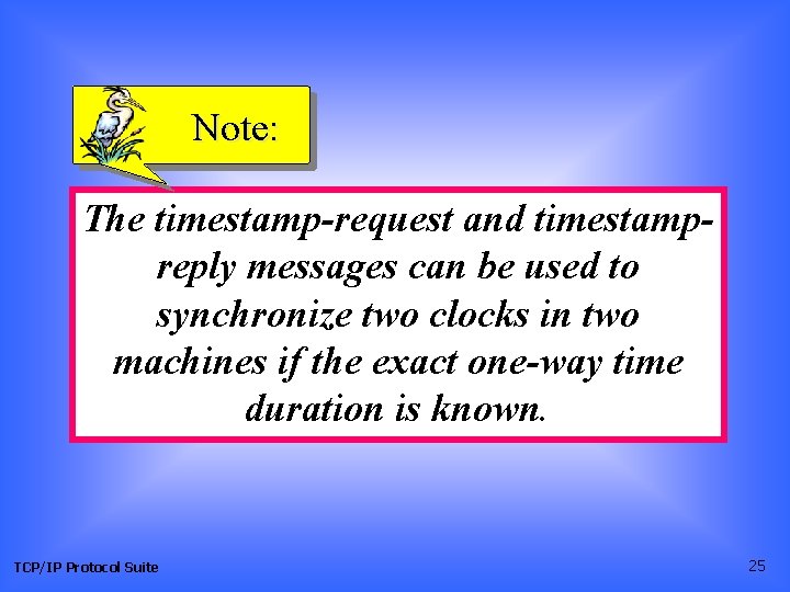 Note: The timestamp-request and timestampreply messages can be used to synchronize two clocks in