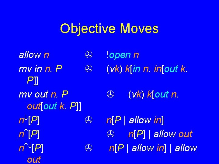 Objective Moves allow n mv in n. P P]] mv out n. P out[out