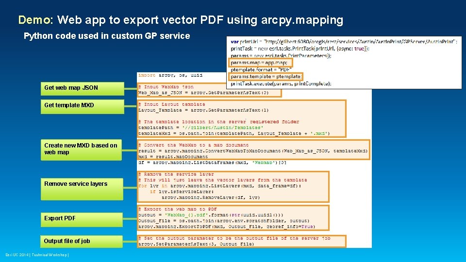 Demo: Web app to export vector PDF using arcpy. mapping Python code used in