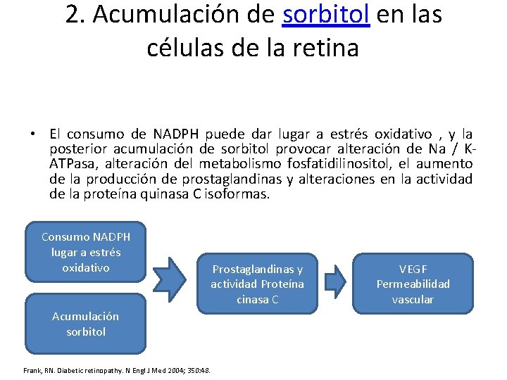 2. Acumulación de sorbitol en las células de la retina • El consumo de
