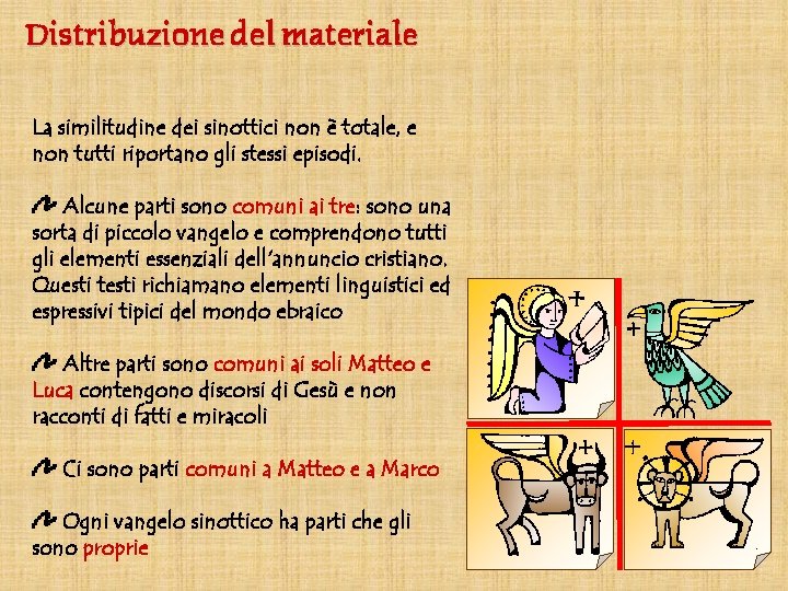 Distribuzione del materiale La similitudine dei sinottici non è totale, e non tutti riportano