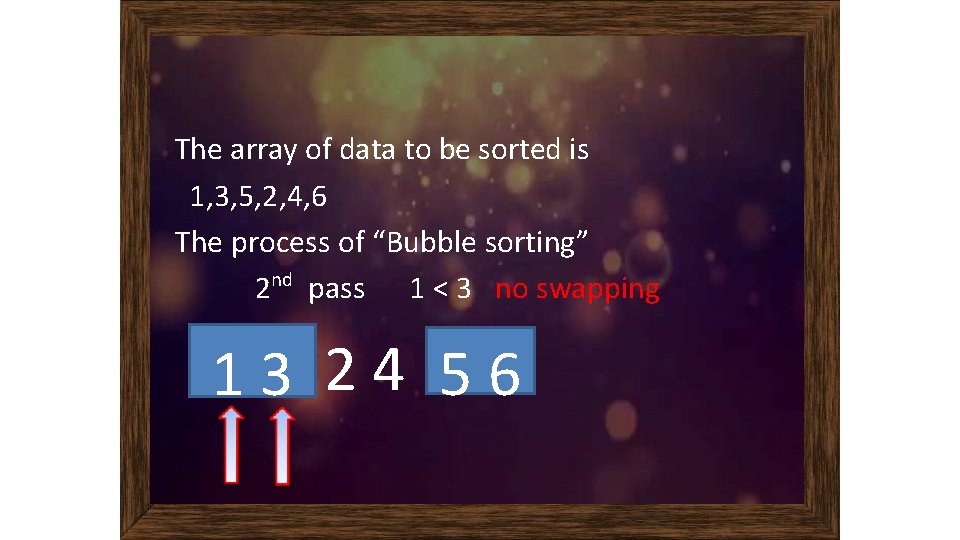 The array of data to be sorted is 1, 3, 5, 2, 4, 6