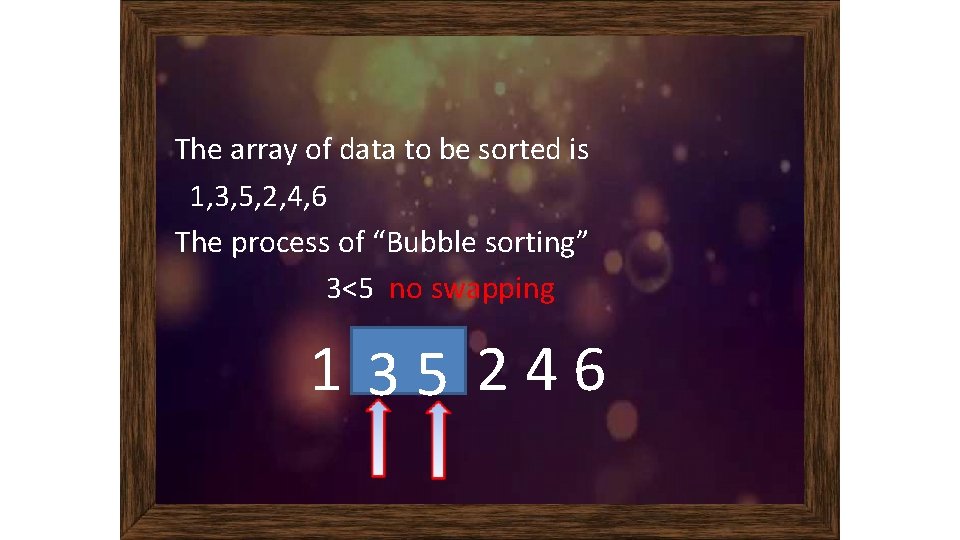 The array of data to be sorted is 1, 3, 5, 2, 4, 6