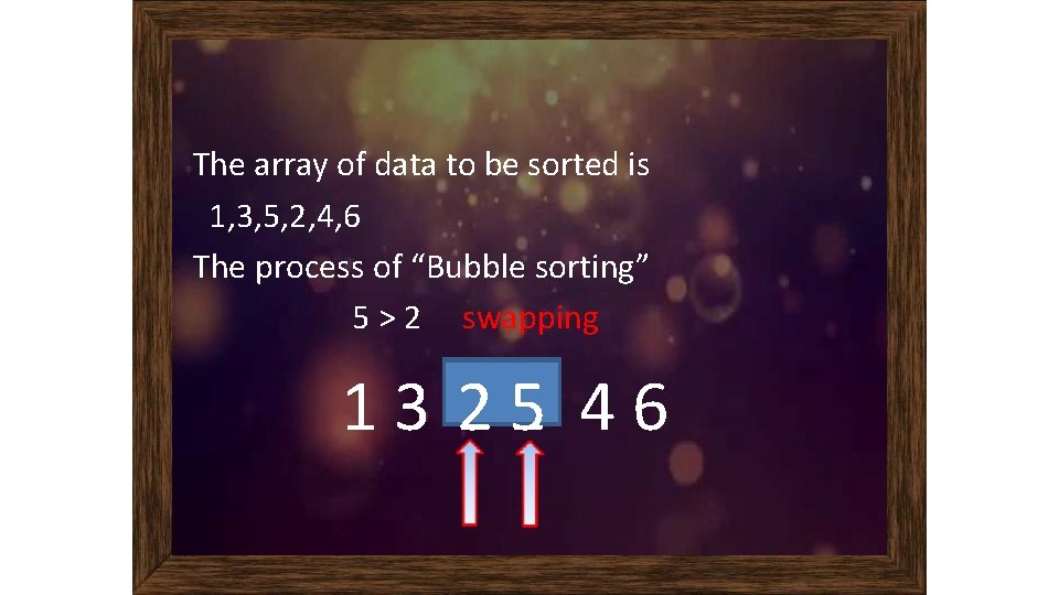 The array of data to be sorted is 1, 3, 5, 2, 4, 6